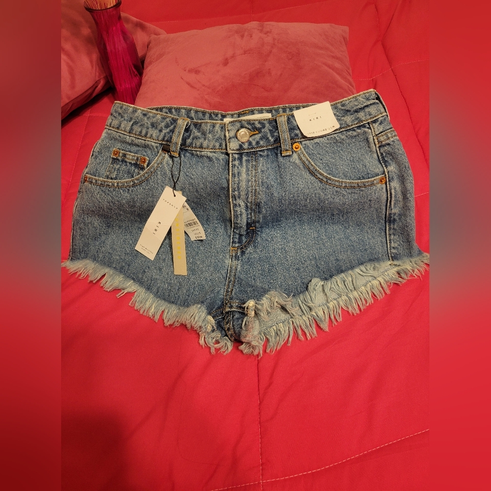 New With Tags. Topshop Blue Frayed Jean Shorts